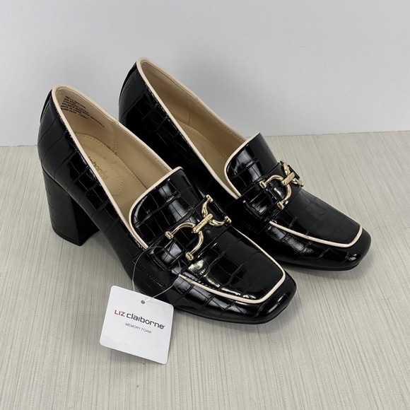 Liz Claiborne Shoes - Liz Claiborne Womens Faux Leather Croc Malone Chunky Heel Loafer Sz 7 M NEW